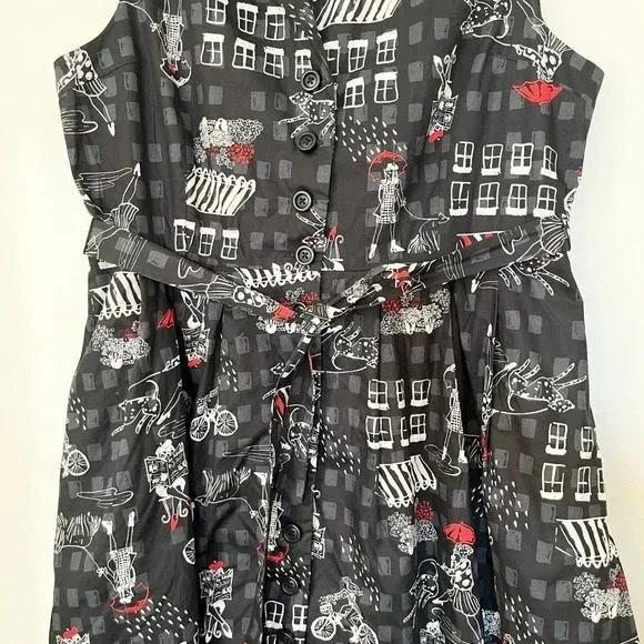 ModCloth Community Brunch Belted Sleeveless Shirt Dress XL Black - Picture 5 of 13